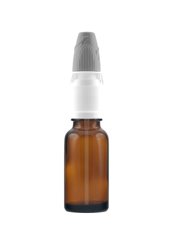 Tropfflasche RDS 20 ml braun mit nasaler Pumpe mit kindergesicherter Schutzkappe